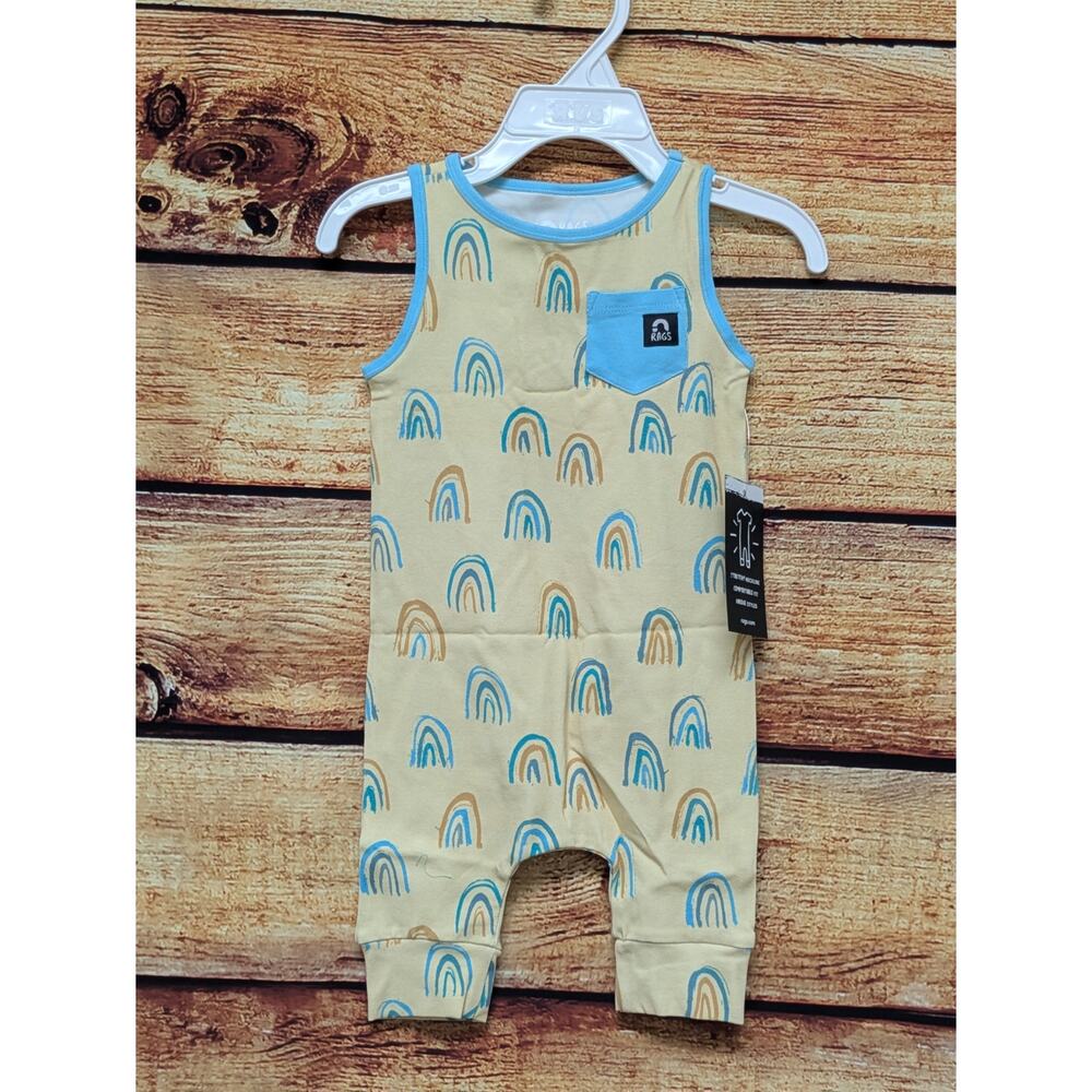 NEW RAGS Tank Romper One Piece Yellow Blue Rainbows Size 12-18 months